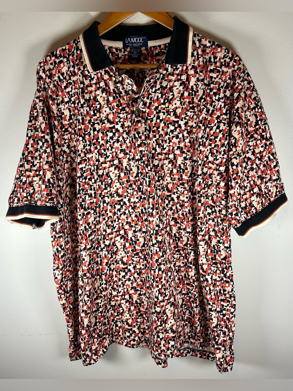 Vintage LA Mode Mens Golf Polo Shirt XXL Geometric AOP Combed Cotton Made In USA